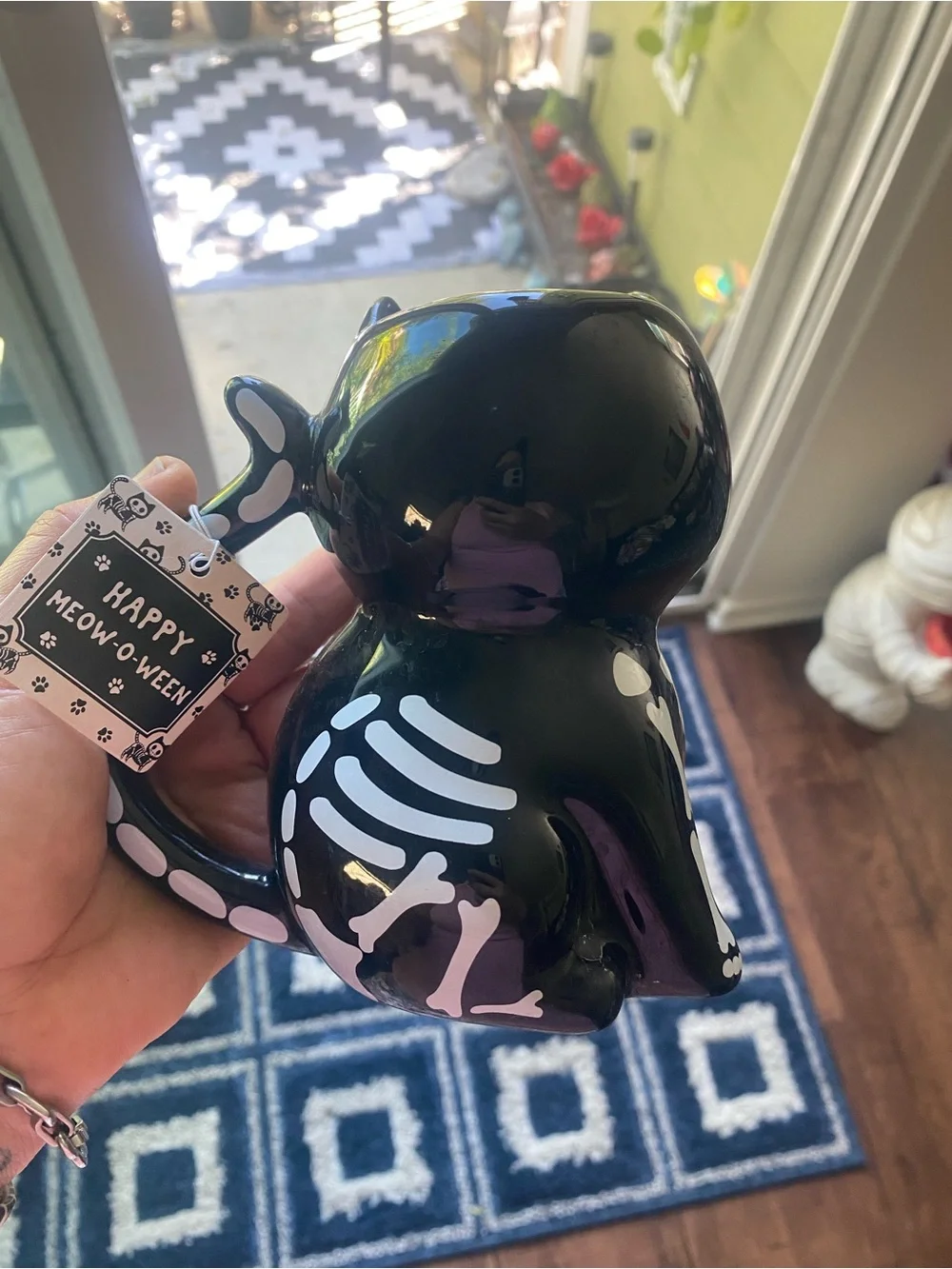 Black Skeleton Cat Ceramic Mug - Cute Halloween Cat Mug